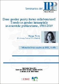 Seminarios del IPP: "Does gender parity foster collaboration? Trends in gender homophily in scientific publications, 1980-2019"