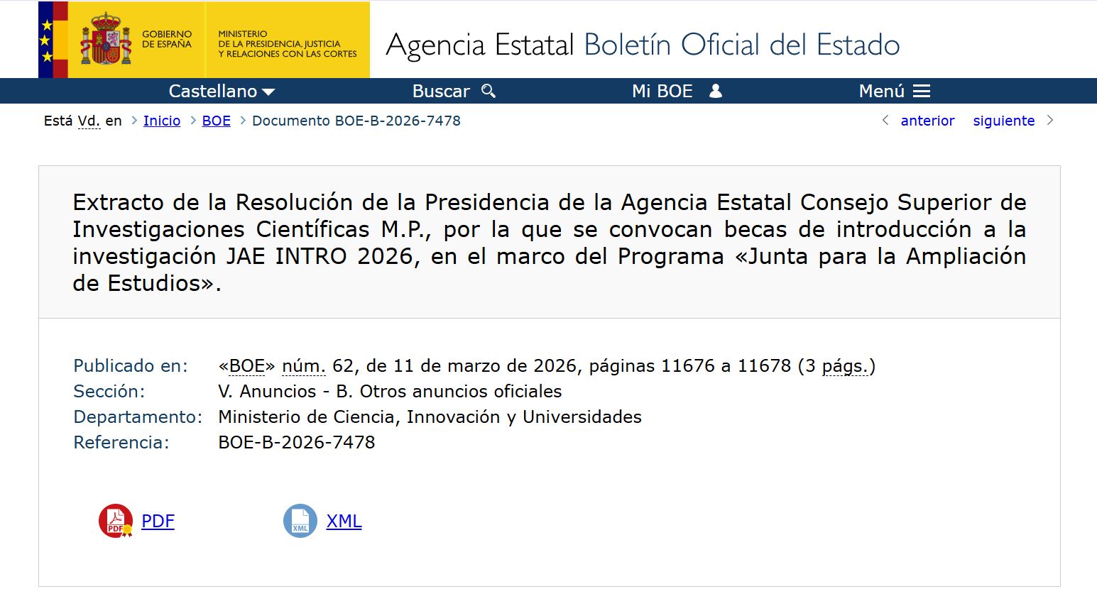 Abierta hasta el 11 de abril la convocatoria JAE INTRO 2026 del CSIC on 240 becas, 91 de ellas en institutos del CCHS