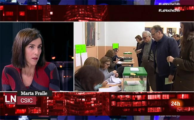 La investigadora Marta Fraile (IPP), invitada a analizar en TVE 24 horas las encuestas del CIS