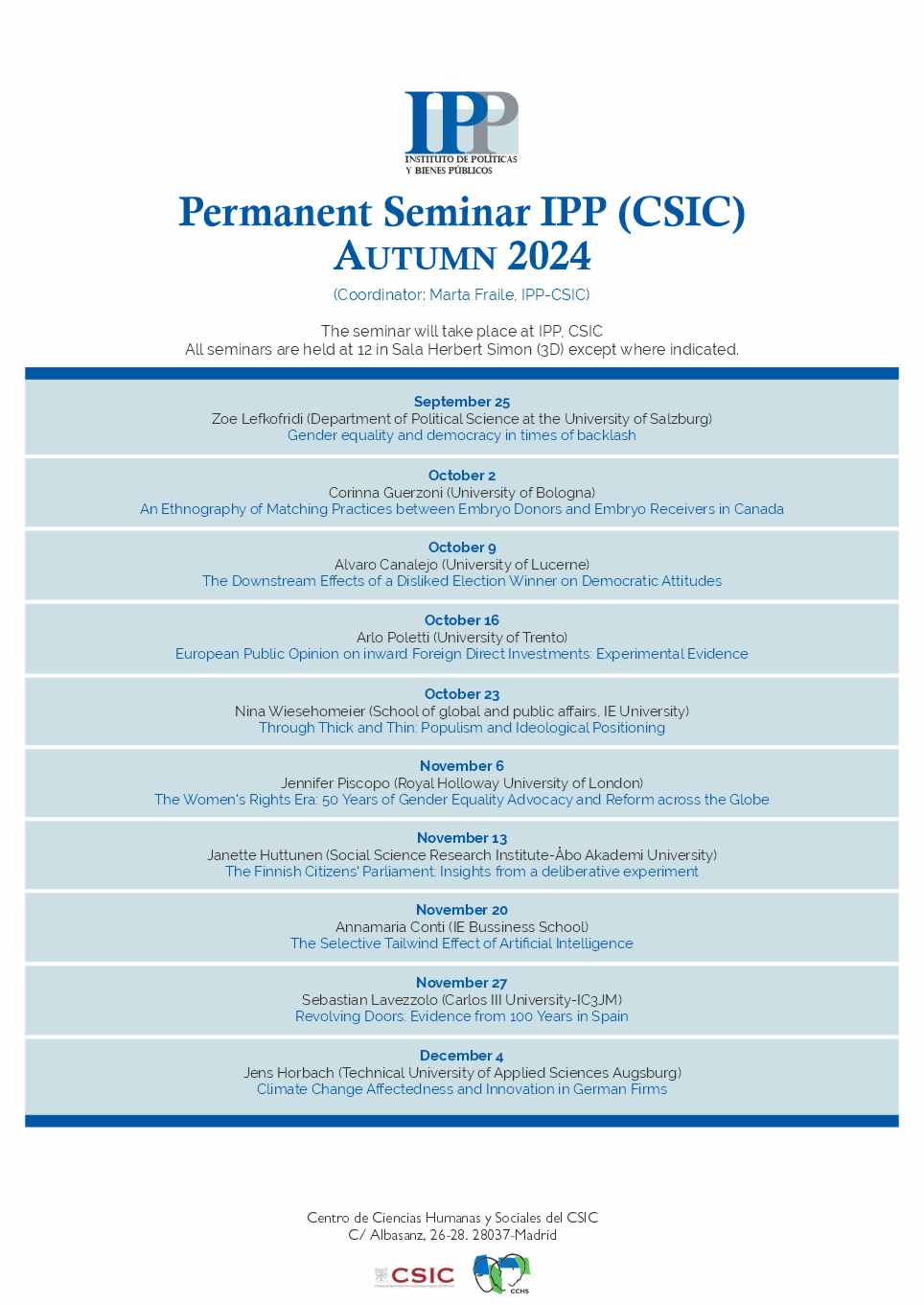 Seminarios del IPP: Programación de primavera de 2024