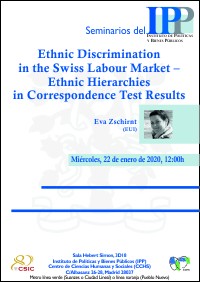 Cartel del Seminario Seminario IPP: “Ethnic Discrimination in the Swiss Labour Market – Ethnic Hierarchies in Correspondence Test Results"