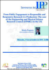 Seminario IPP: "From Public Engagement to Responsible and Responsive Research Co-Production: The case of the Engineering and Physical Science Research Council (EPSRC) in the UK”
