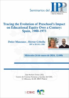 Seminarios del IPP: "Tracing the Evolution of Preschool's Impact on Educational Equity Over a Century: Spain, 1900-1973"