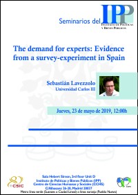 Cartel del seminario Seminario IPP: "The demand for experts: Evidence from a survey-experiment in Spain"